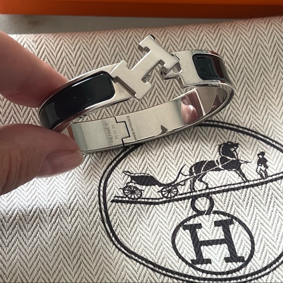 Hermes Jewelry - $620 Hermes Clic Clack Black Enamel Bracelet Narrow H Paladium Hardware PM